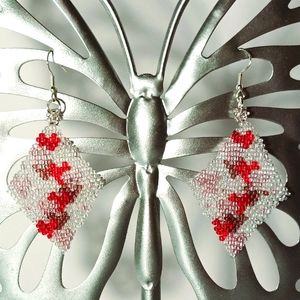 Handwoven Earrings | Beaded Jewelry | Elegant Hearts